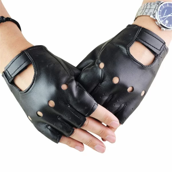 Unisex Black PU Leather Fingerless Gloves